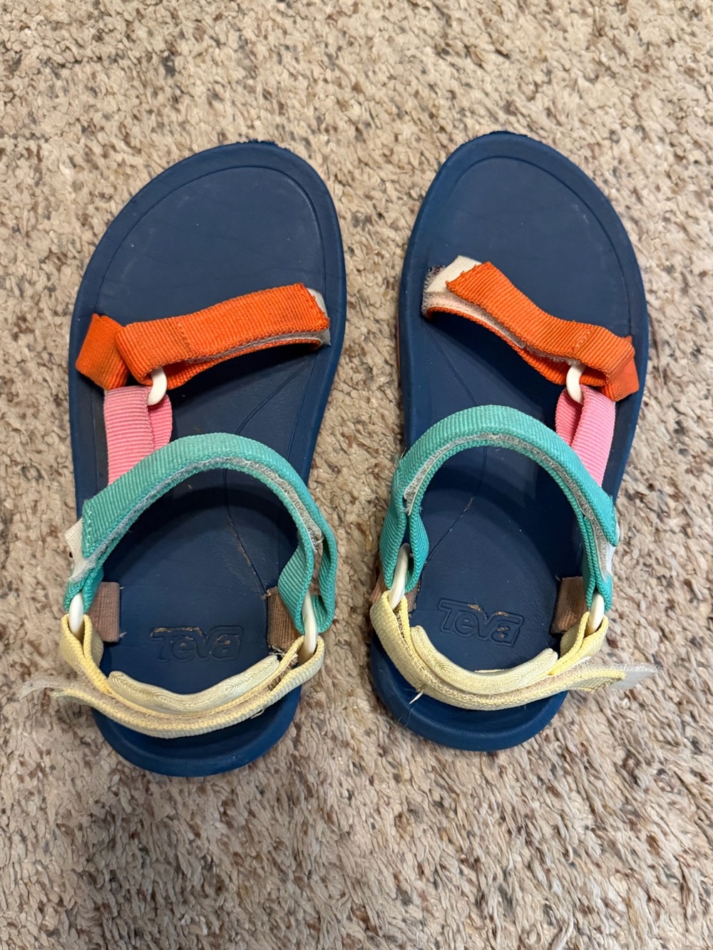 Teva Kids Navy Sandals with Orange, Pink, Teal, and Yellow Straps